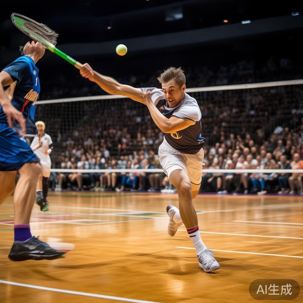 在比赛的高潮阶段，一名选手在面对对手突然发起的快攻